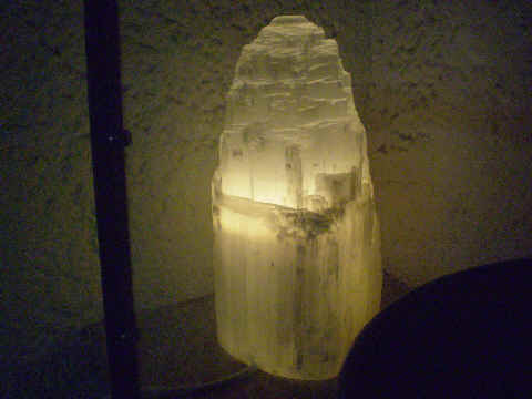 Selenite lamp, approximately 8 inches tall. Hand c