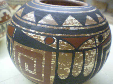 Rustic Mexican pot of native-style motif, about 5 