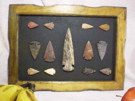 Stone arrowhead collection, Hand-chipped. Overall 