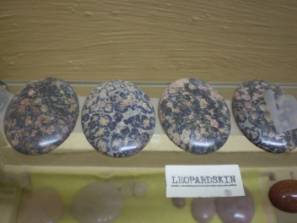 Cabochons of leopardskin rhyolite.