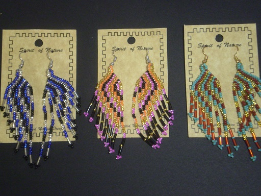Beaded earrings, Native style, angel wing.