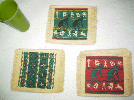 Indian (East) cotton coasters, woven and stenciled